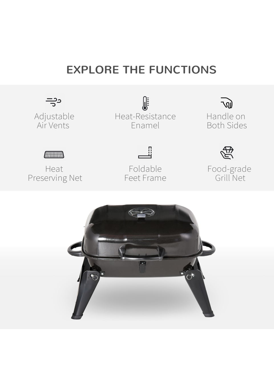 Outsunny Portable Charcoal Barbecue Grill (59cm x 43cm x 36cm)
