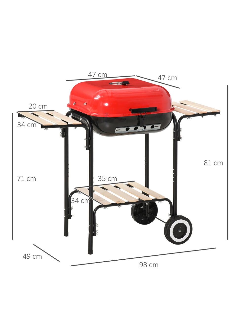 Outsunny Portable Steel Charcoal Barbecue Grill (98cm x 49cm x 81cm)