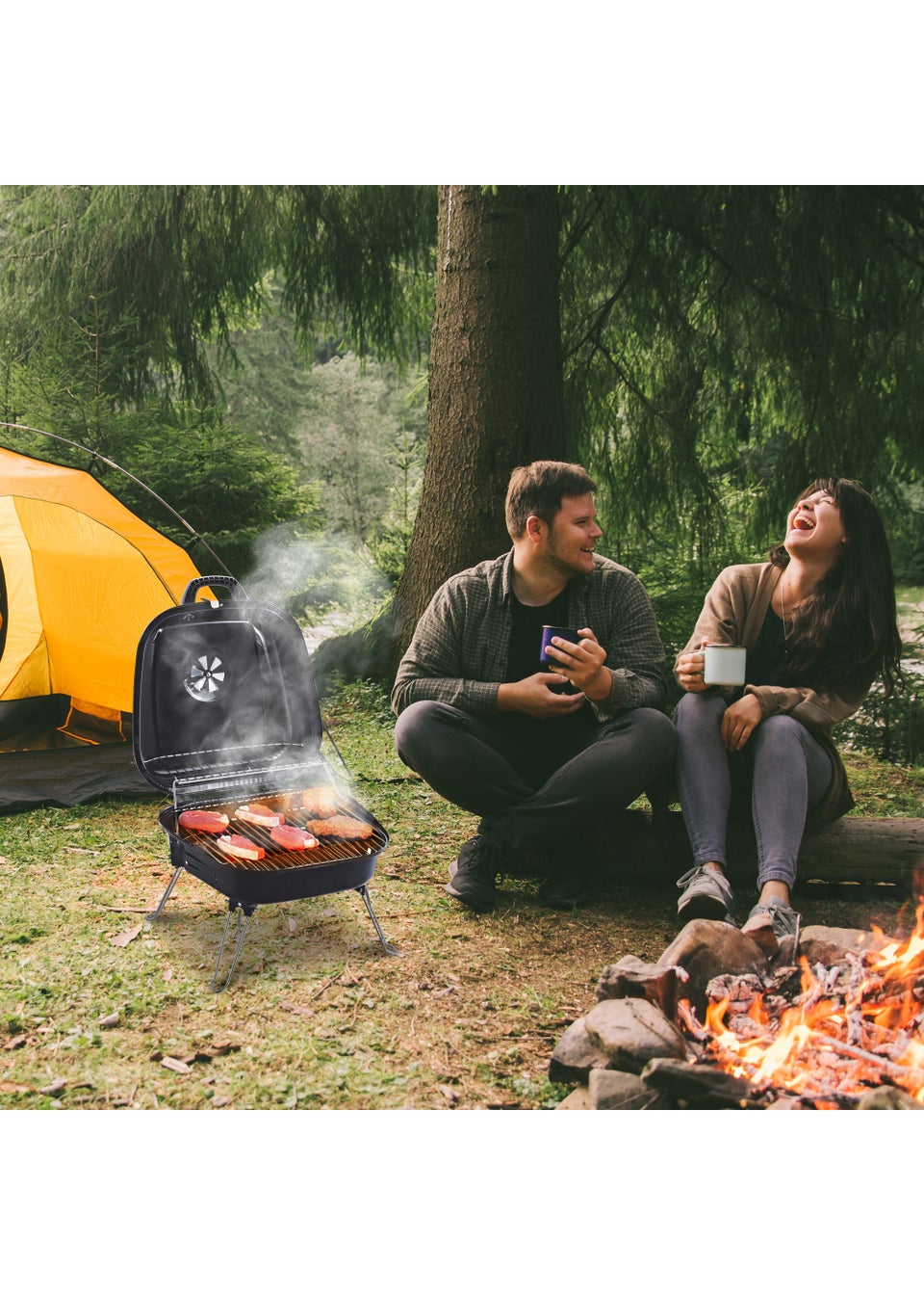 Outsunny Mini Portable Charcoal Barbecue Grill (45cm x 42cm x 33.5cm)