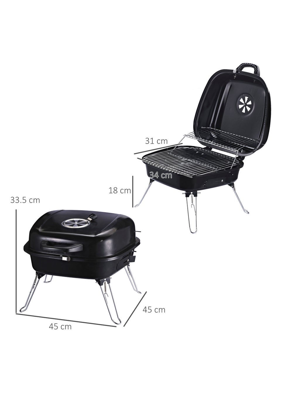 Outsunny Mini Portable Charcoal Barbecue Grill (45cm x 42cm x 33.5cm)