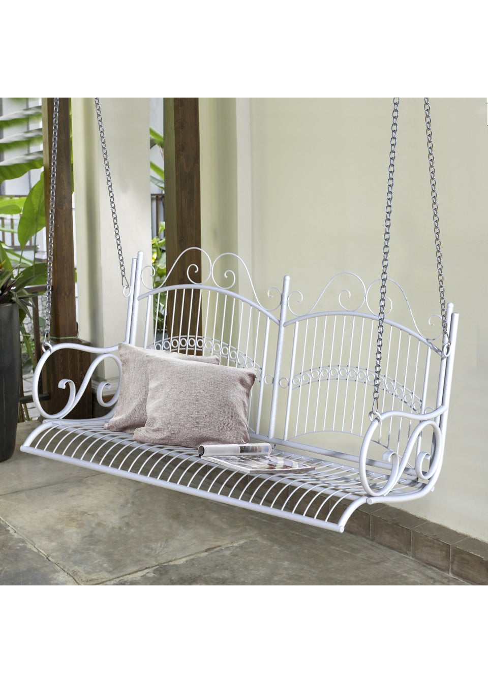 Outsunny Garden Bench Outdoor Metal 2-Seater Swing Chair Hanging Hammock 118Lx 58W x 57H cm