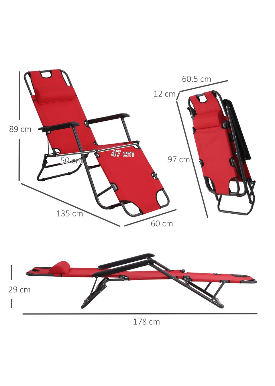 Outsunny 2 in 1 Folding Sun Lounger & Camping Chair (135cm x 60cm x 89cm)