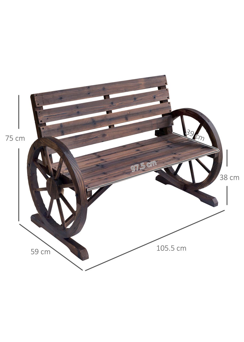 Outsunny Wooden Wagon Wheel 2 Seater Garden Bench (105.5cm x 56cm x 75cm)
