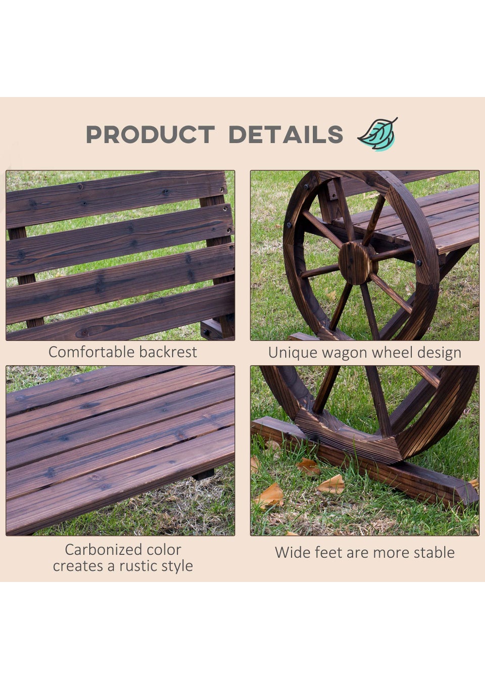 Outsunny Wooden Wagon Wheel 2 Seater Garden Bench (105.5cm x 56cm x 75cm)