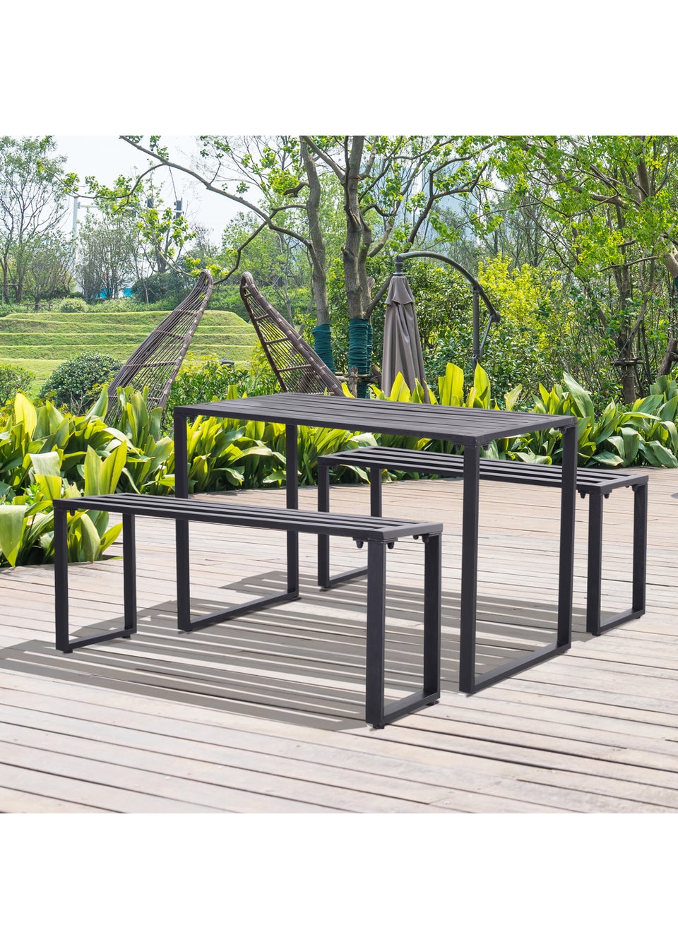 Outsunny 3 Piece Garden Table & Benches Set