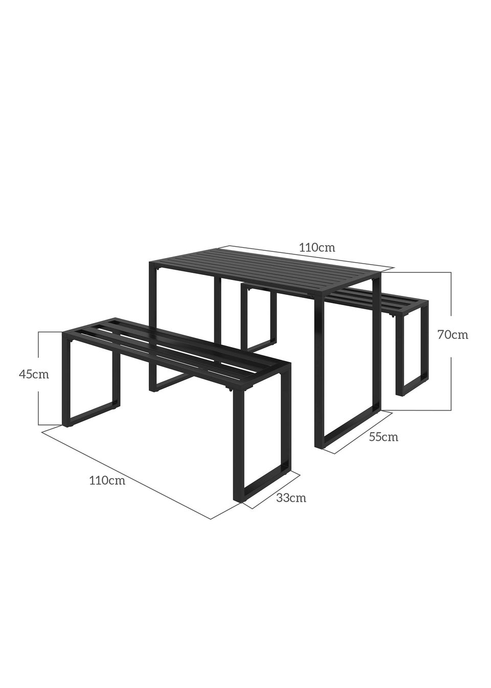 Outsunny 3Pcs Outdoor Dining Set Metal Beer Table Bench Patio Garden Yard