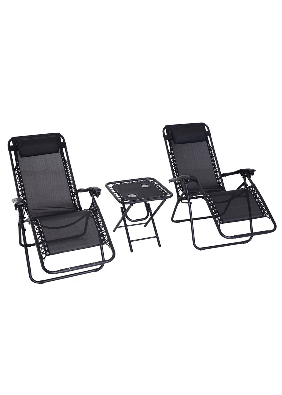 Outsunny 3 PCs Sun Lounger Table & Chairs Set with Cup Holders