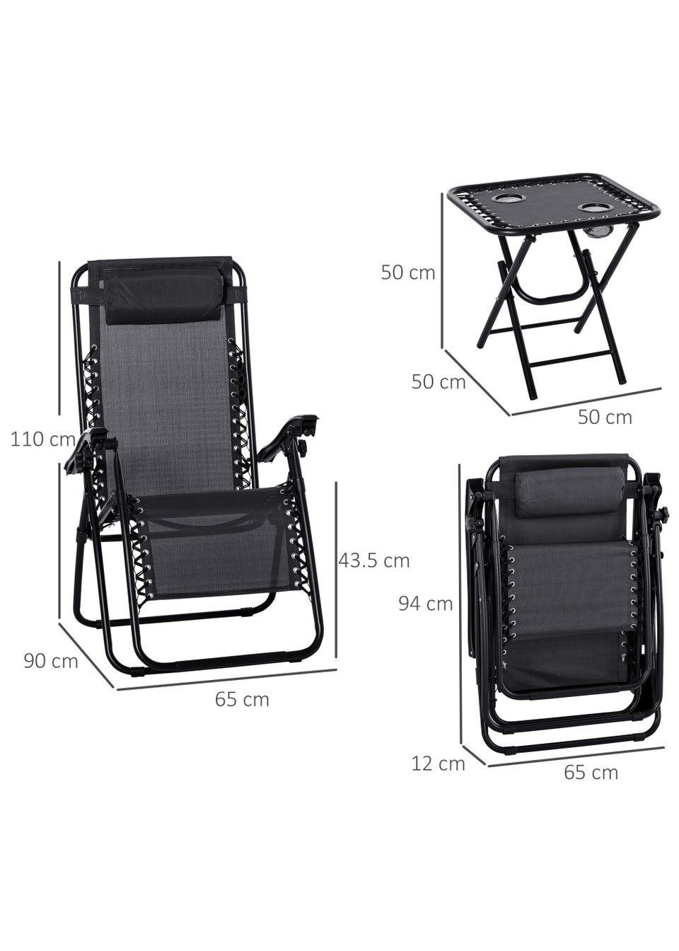 Outsunny 3 Piece Sun Lounger Table & Chairs Set