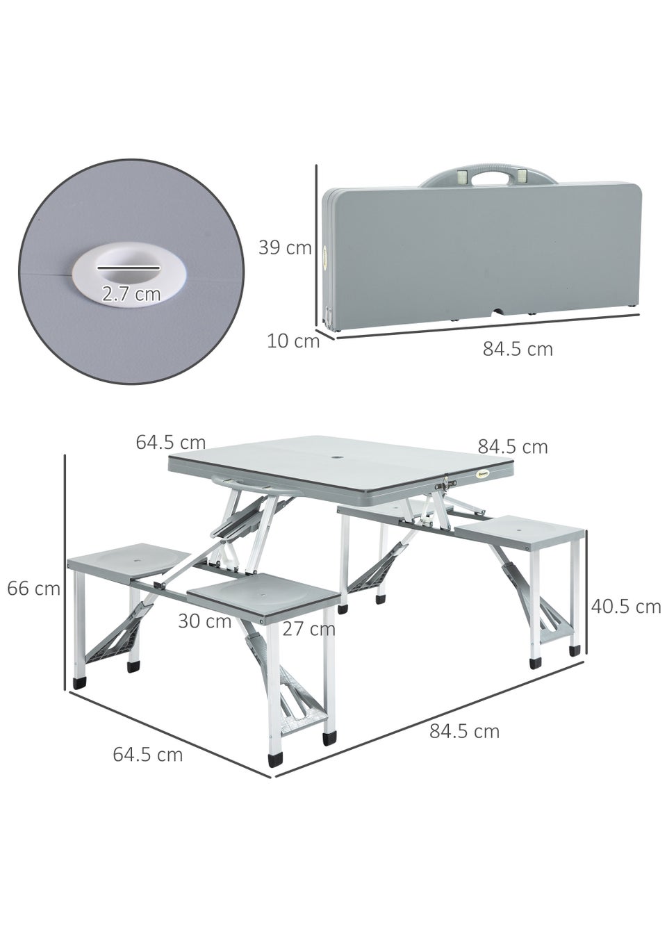 Outsunny Portable Aluminium Picnic Table & 4 Seats (135cm x 82cm x 66cm)