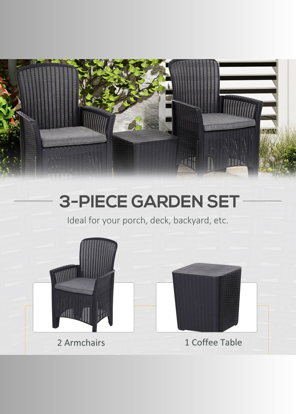 Outsunny 3 Piece Faux Rattan Table & Chairs Set