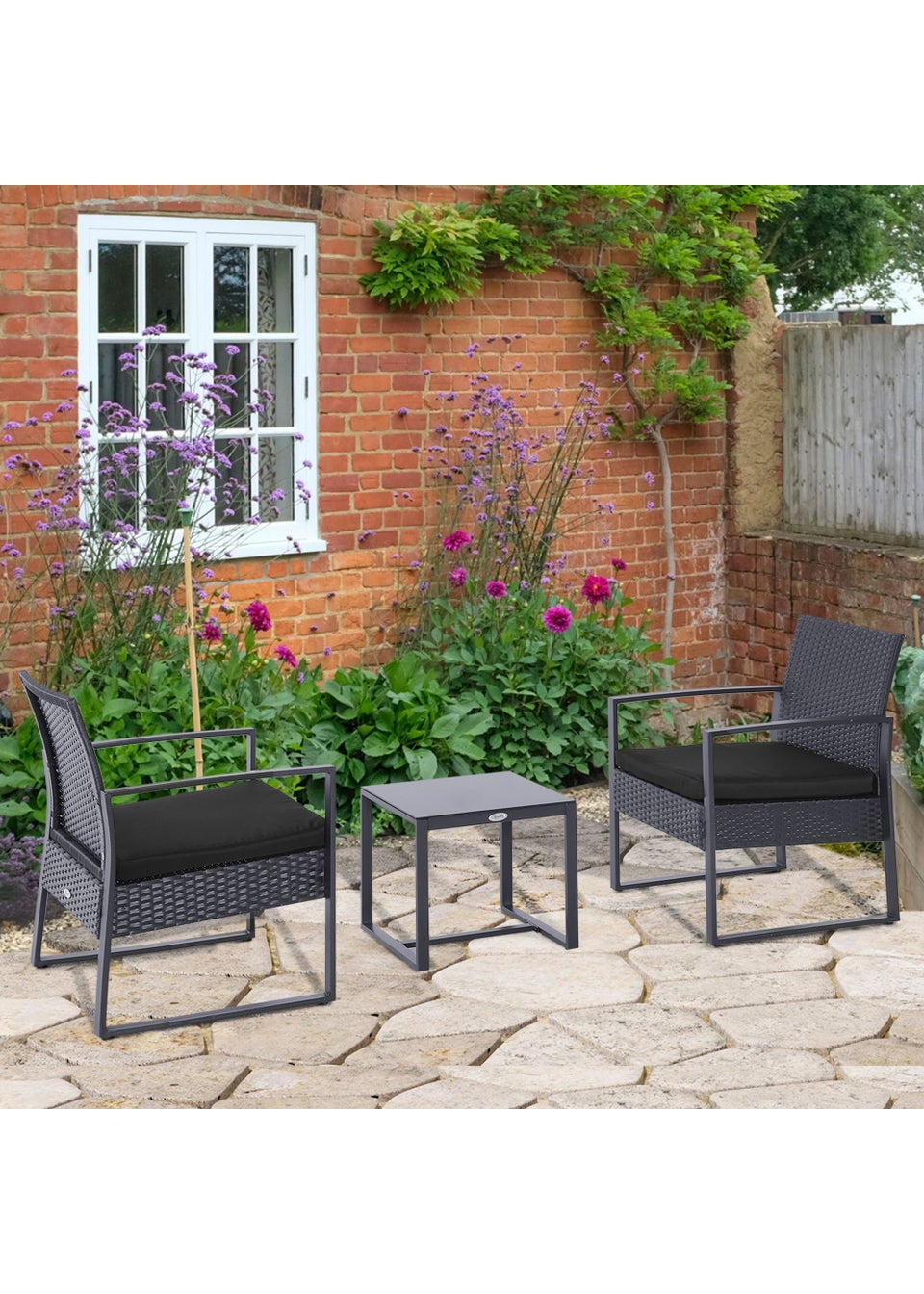 Outsunny 3 Piece Rattan Table & Chairs Set