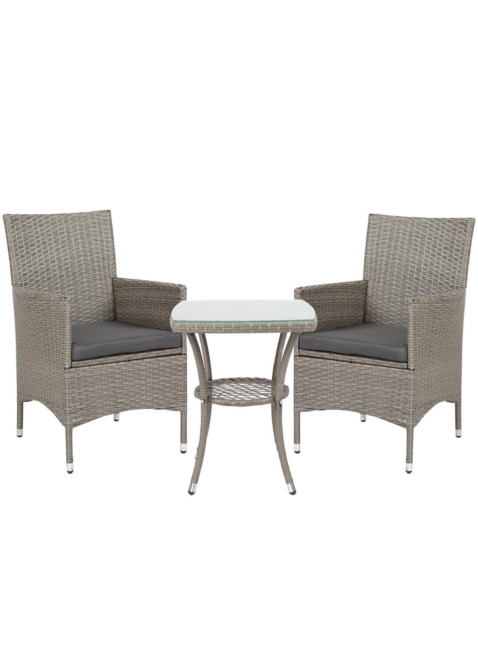 Outsunny Rattan Bistro Set Garden Chair Table Patio Outdoor, Light Grey