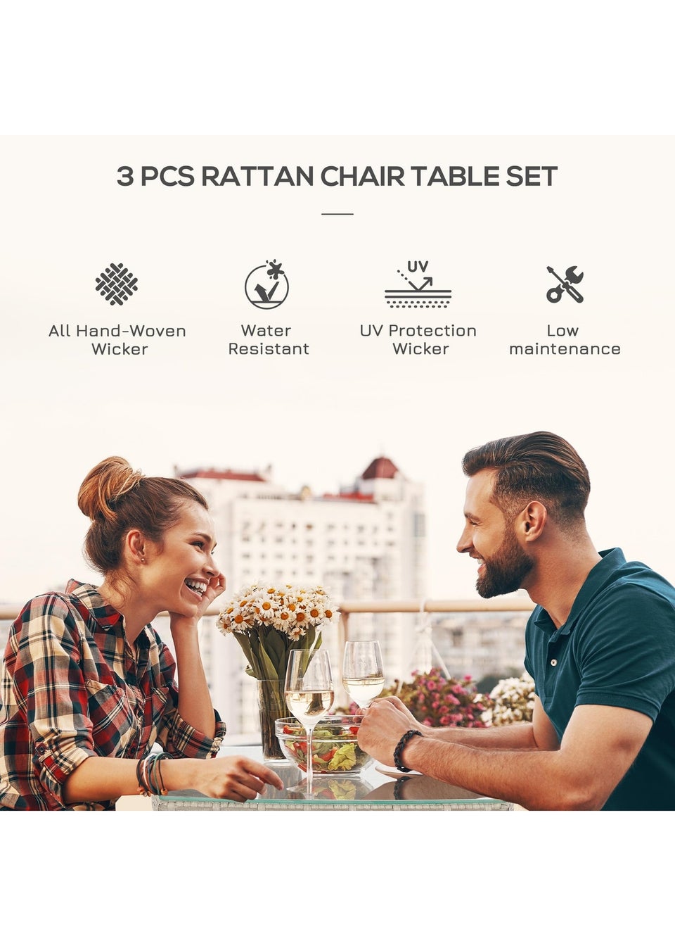 Outsunny Rattan Bistro Set Garden Chair Table Patio Outdoor, Light Grey