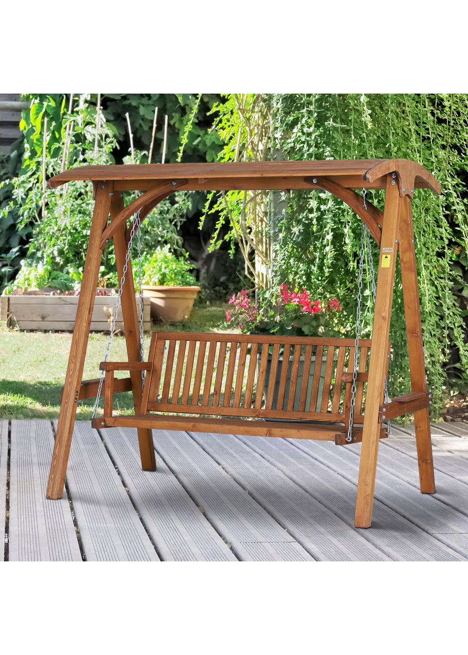 Outsunny Sand 3 Seater Wooden Garden Swing Chair (200cm x 125cm x 185cm)