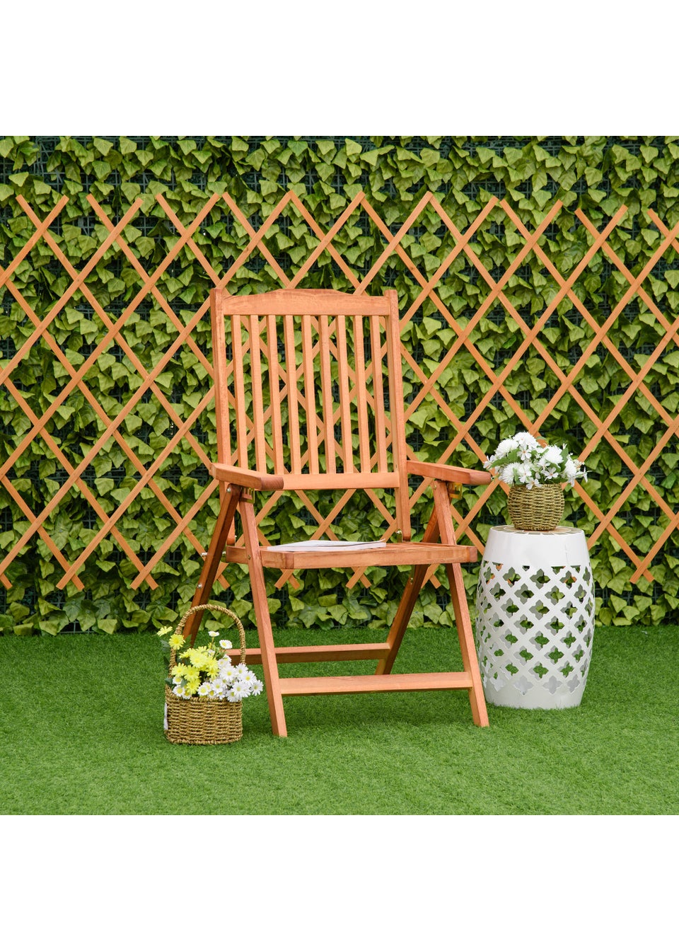 Outsunny 5-Position Garden Dining Chair Acacia Wood Outdoor Recliner