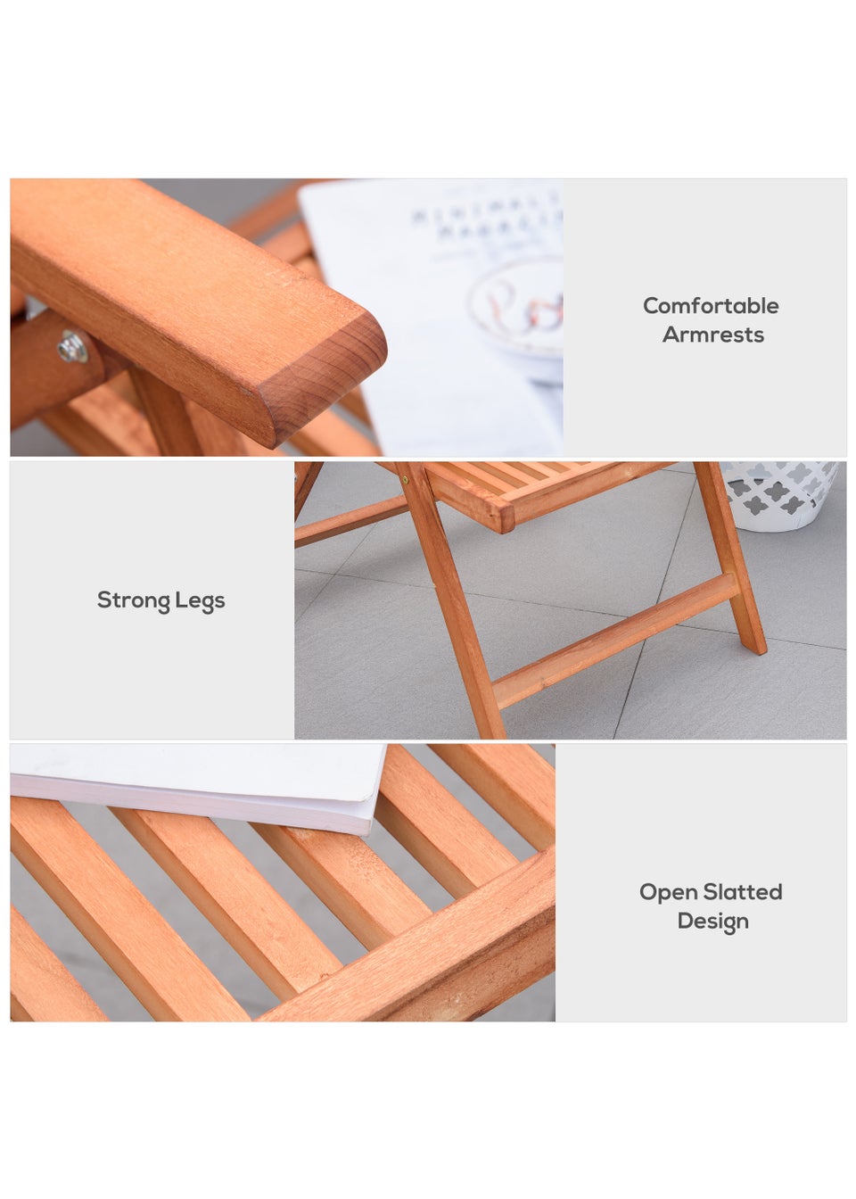Outsunny 5-Position Garden Dining Chair Acacia Wood Outdoor Recliner