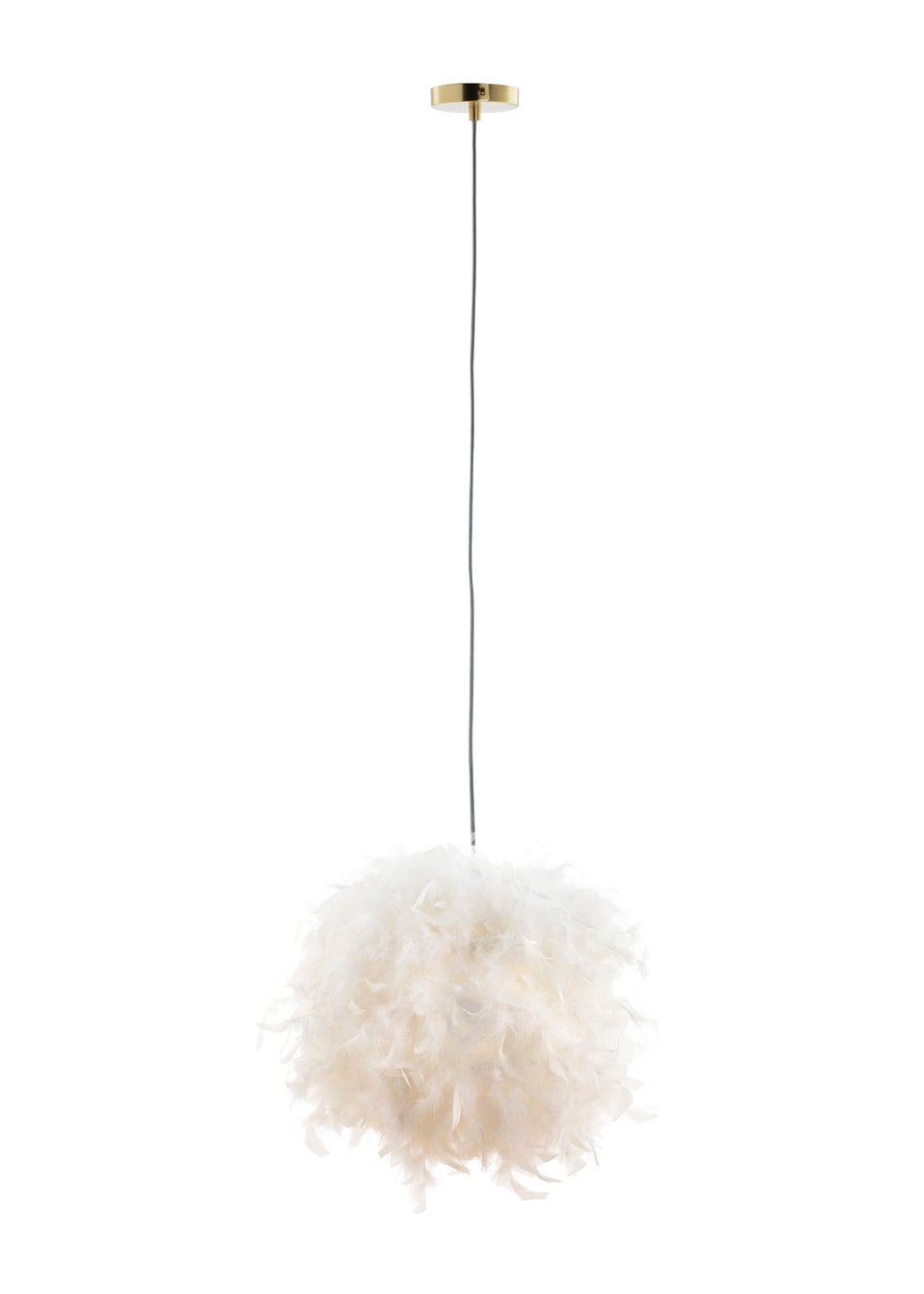 BHS White Plume Feather Ball Pendant Light (112cm x 40cm x 40cm)