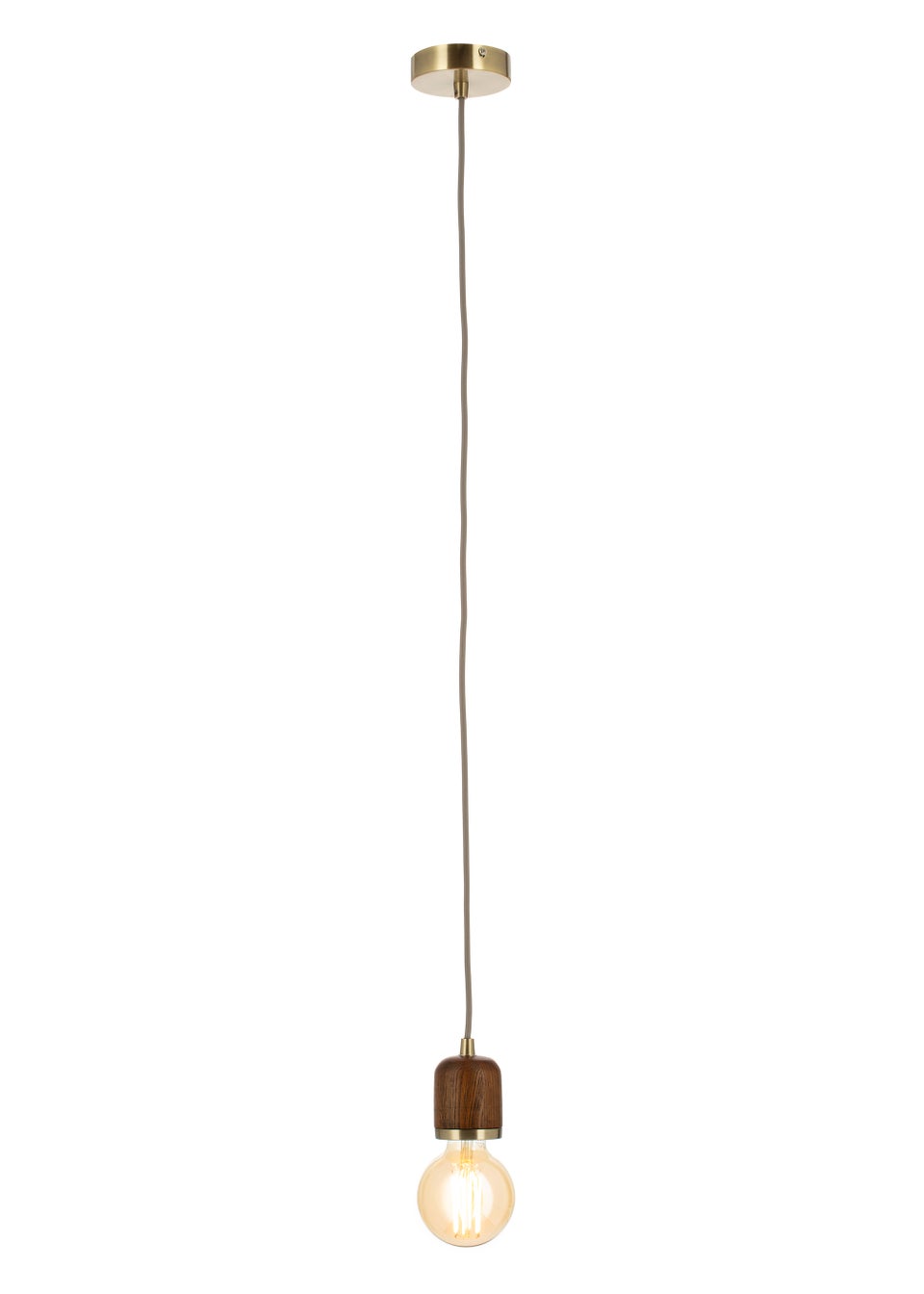 BHS Seth Oak Pendant Ceiling Light with Bulb (124cm x 10cm x 10cm)