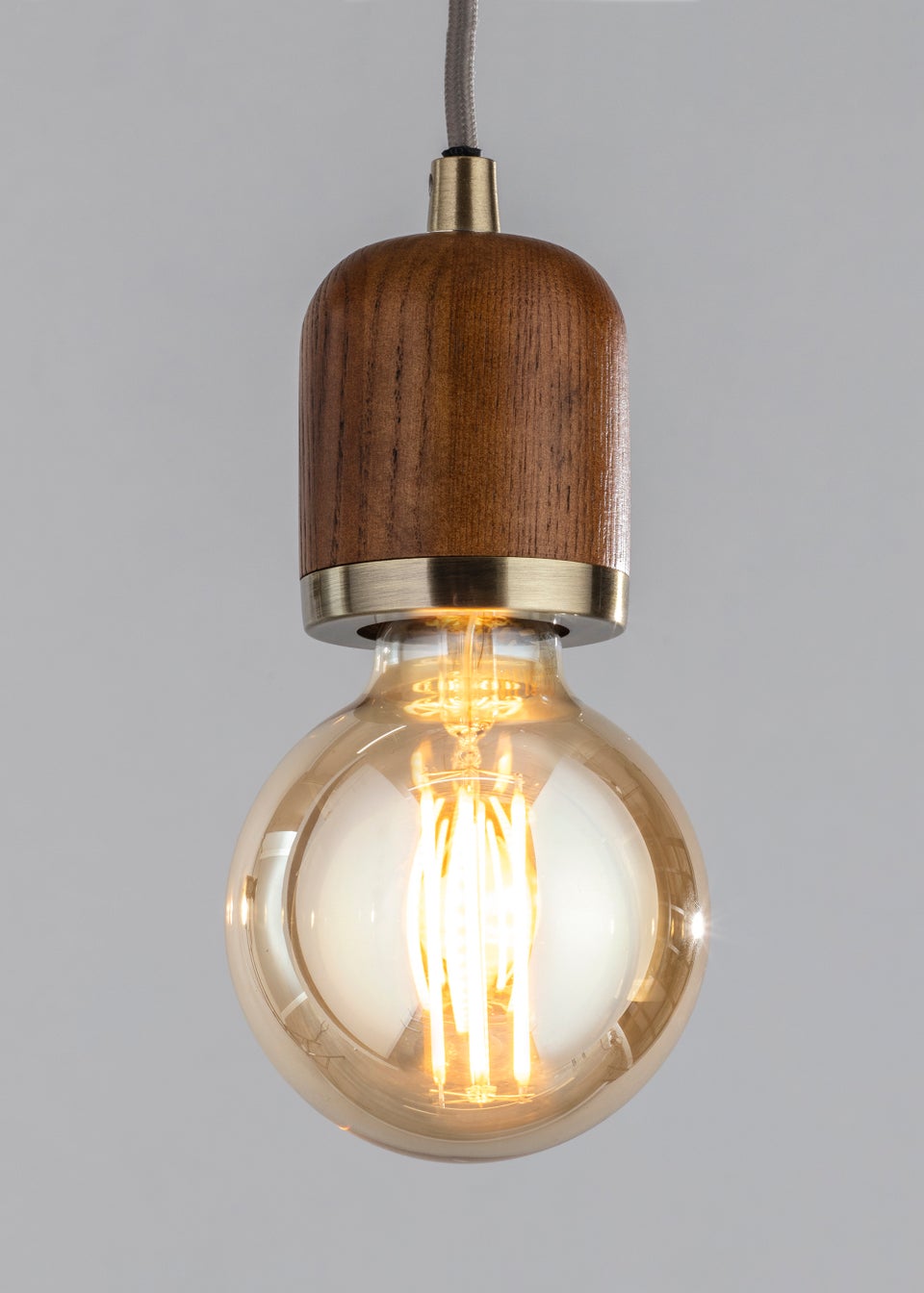 BHS Seth Oak Pendant Ceiling Light with Bulb (124cm x 10cm x 10cm)