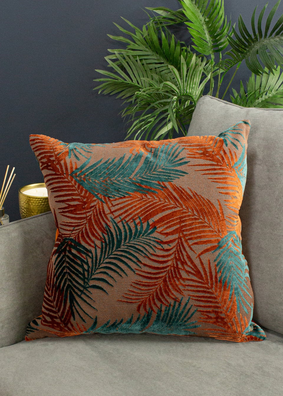 Paoletti Floral Velvet Jacquard Cushion 50cm x 50cm x 8cm Matalan