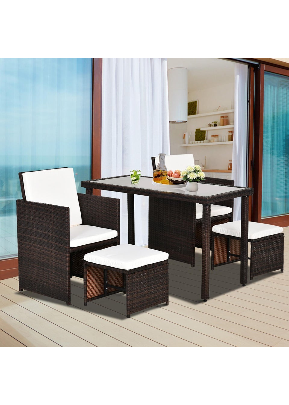 Outsunny 5 Pieces PE Rattan Dining Sets with Cushion