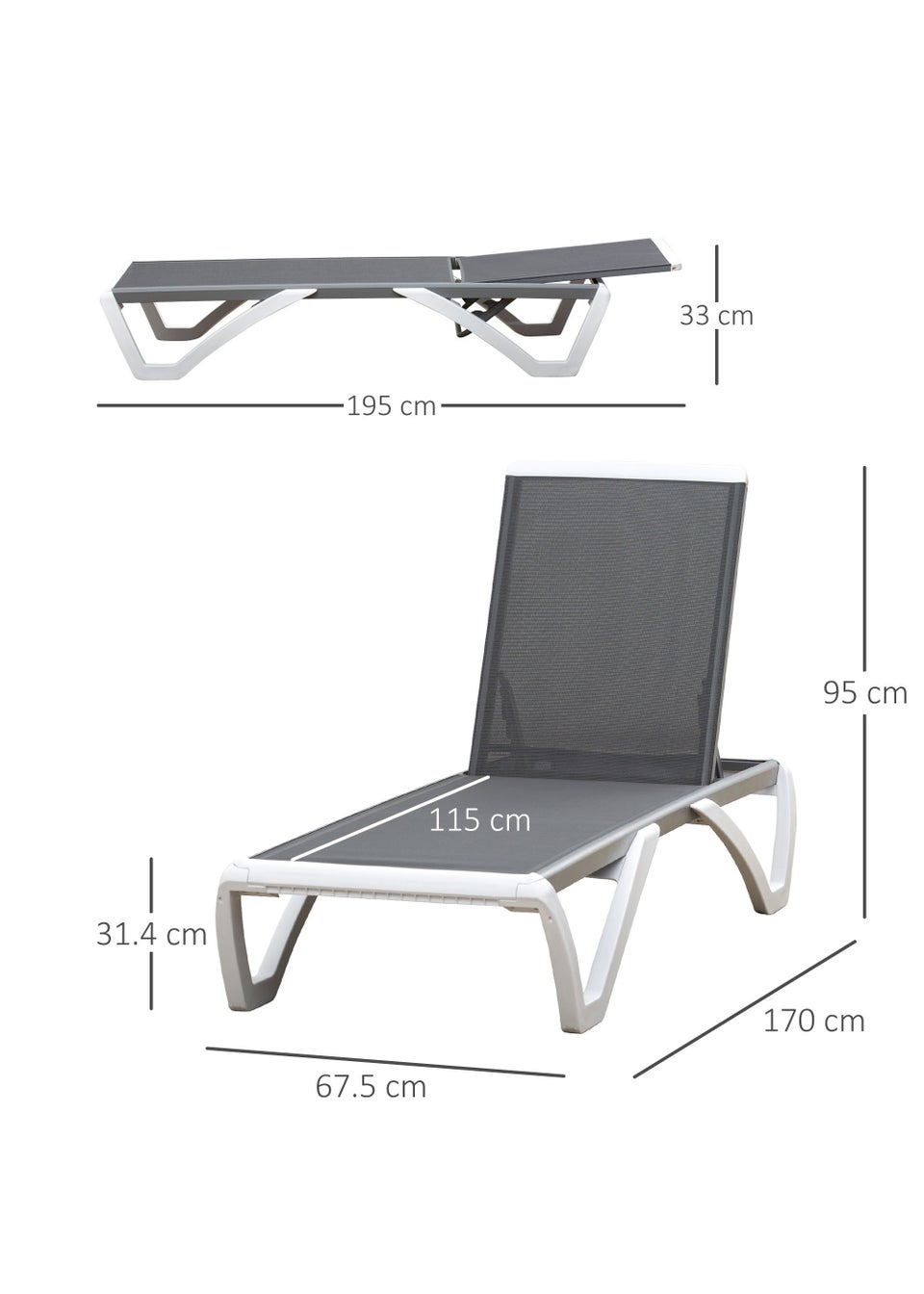 Outsunny Garden Chaise Lounge Sun Lounger (95cm x 67.5cm x 170cm)