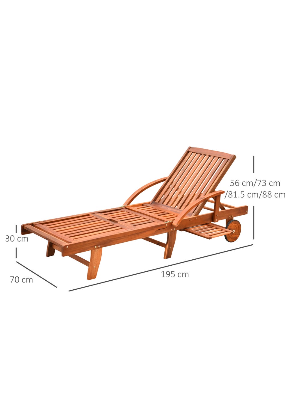 Outsunny Acacia Wood Garden Sun Lounger with Wheels (85cm x 70cm x 195cm)