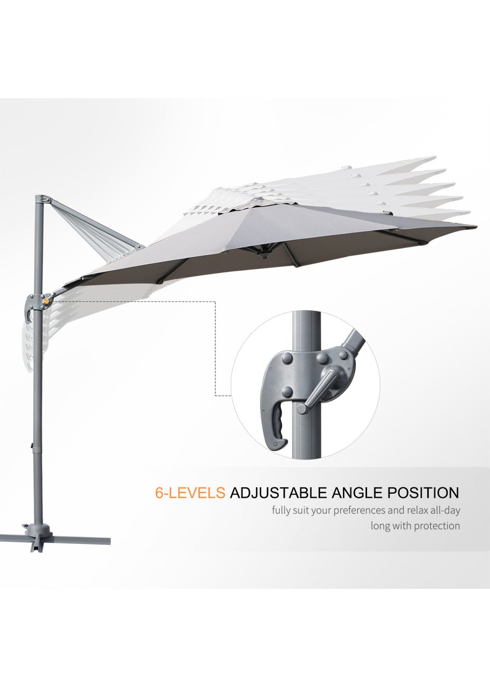 Outsunny Grey Cantilever Sun Umbrella (248cm x 294cm x 294cm)