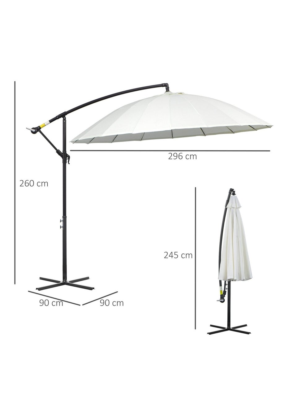 Outsunny 3(m) Cantilever Shanghai Parasol w/ Crank Handle, Cross Base, Off-White
