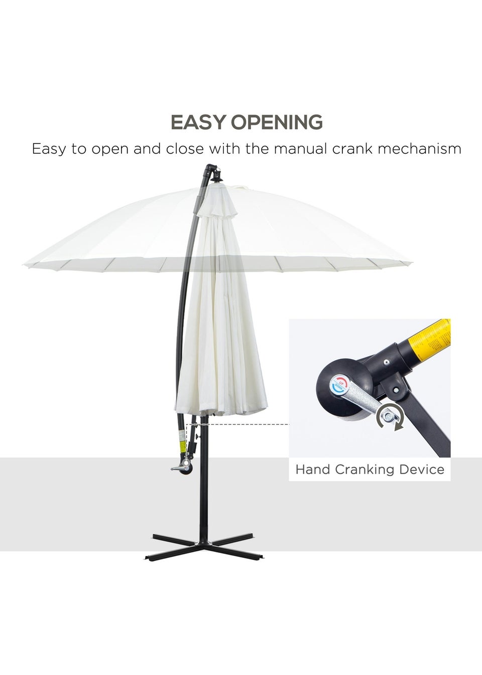 Outsunny 3(m) Cantilever Shanghai Parasol w/ Crank Handle, Cross Base, Off-White