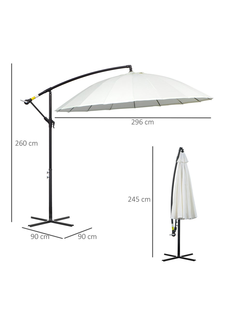 Outsunny White Cantilever Sun Umbrella (245cm x 296cm x 296cm)