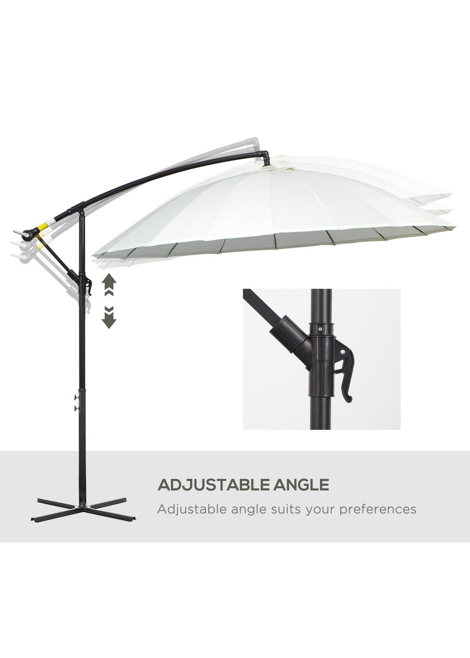 Outsunny 3(m) Cantilever Shanghai Parasol w/ Crank Handle, Cross Base, Off-White