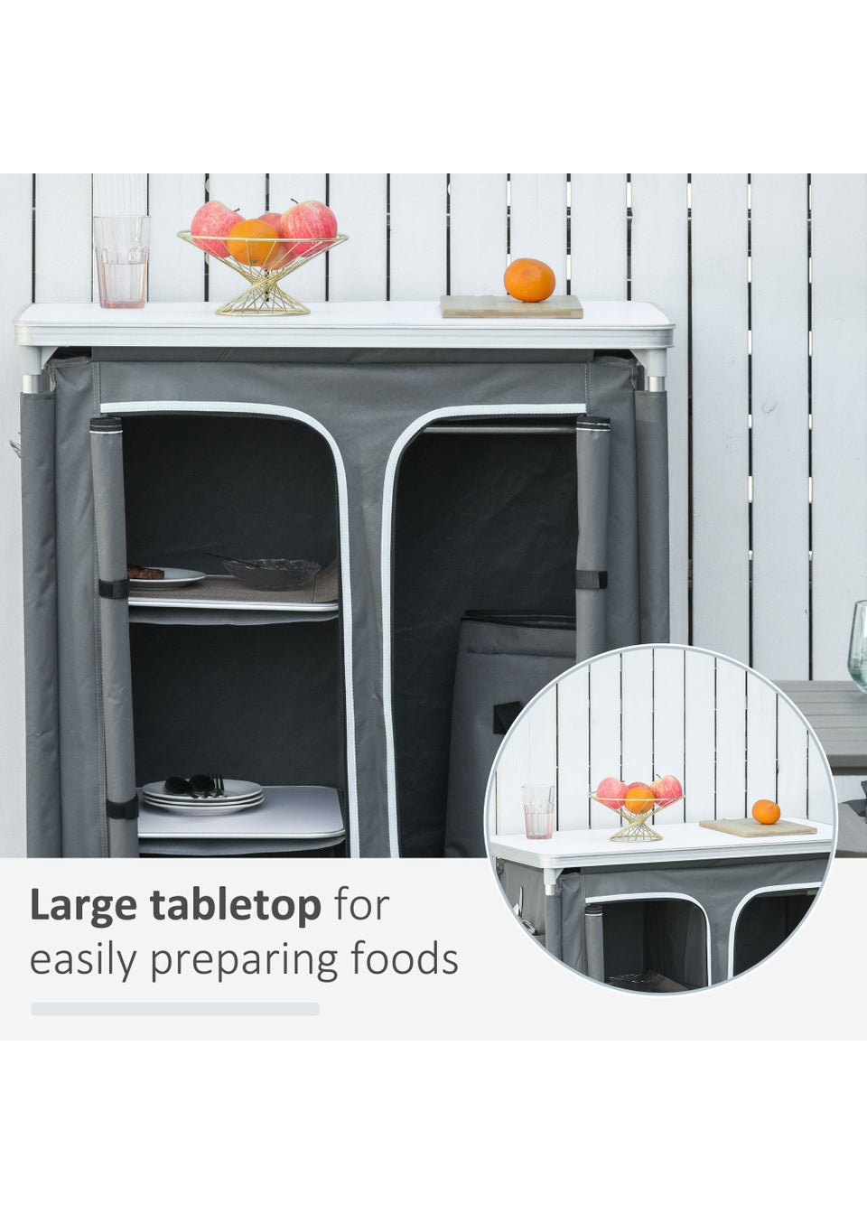 Outsunny Grey Portable Camping Storage Table (104cm x 49.5cm x 96cm)