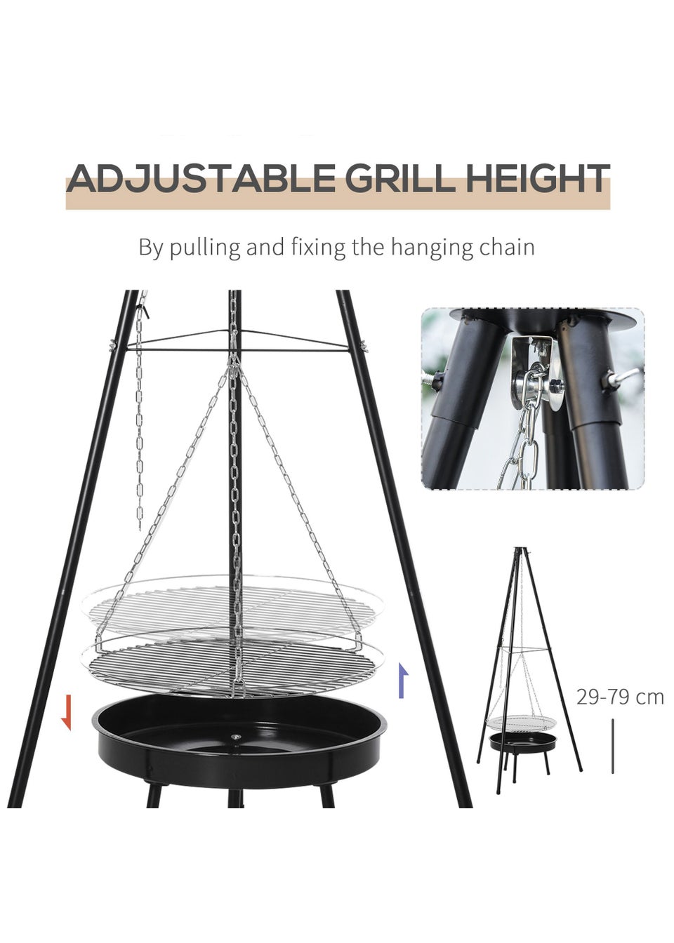 Outsunny Black Pedestal Charcoal Barbecue (165cm x 70cm x 70cm)