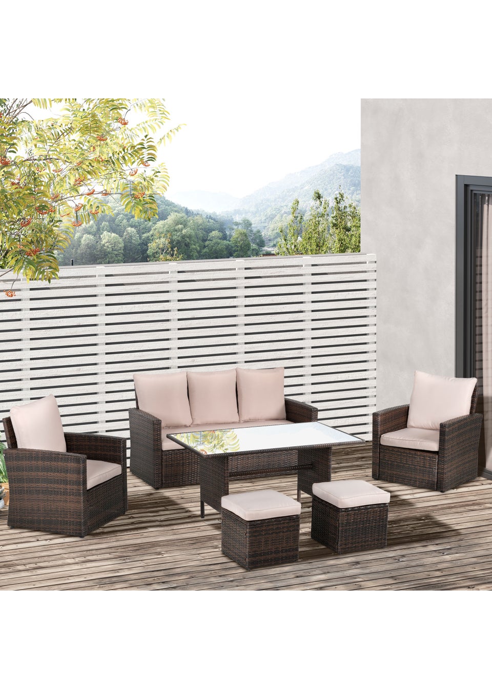 Outsunny 6 Piece Rattan Wicker Garden Furniture Set with Dining Table
