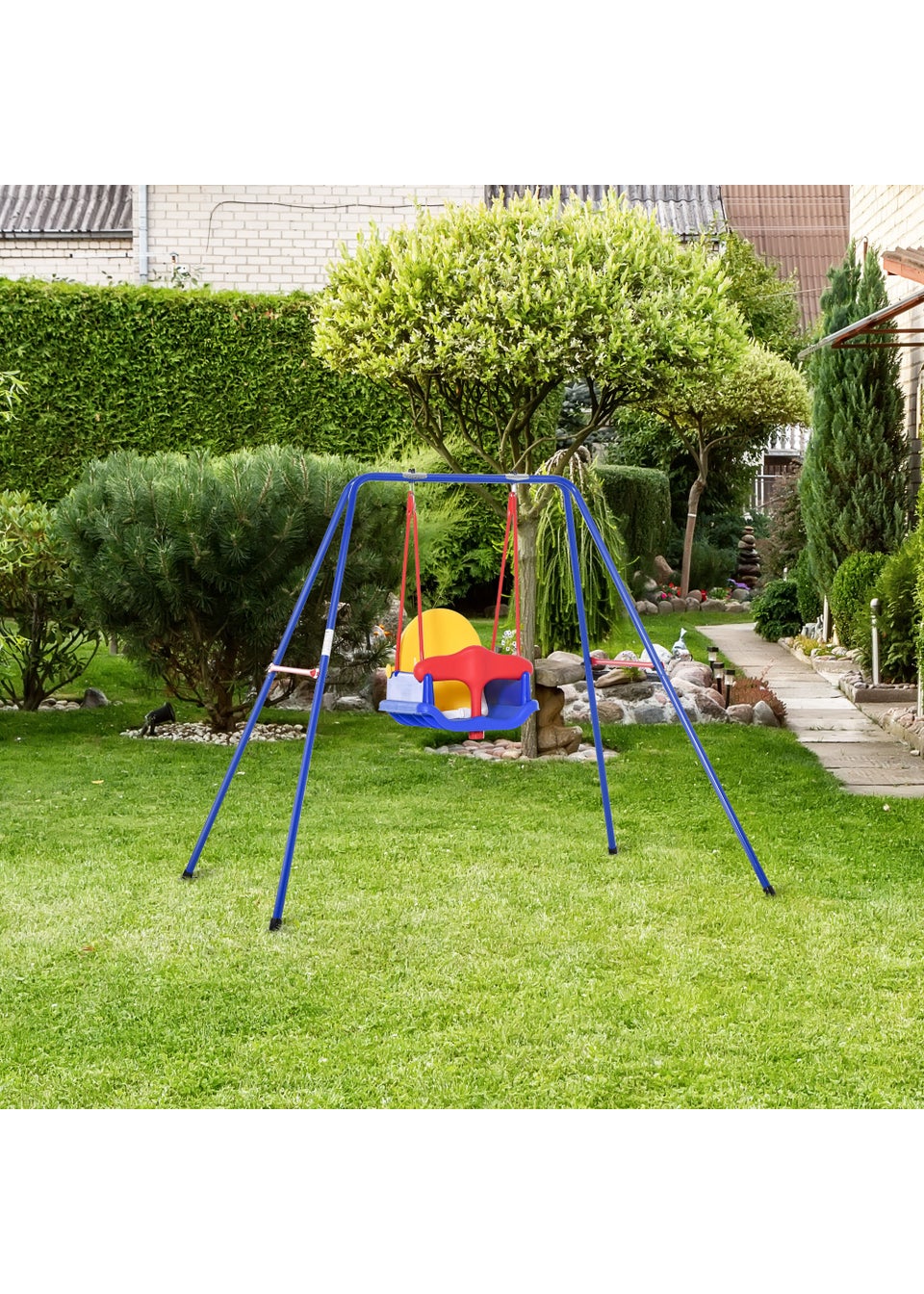 Outsunny Baby Metal A Frame Swing with Adjustable Frame (140cm x 110cm x 120cm)