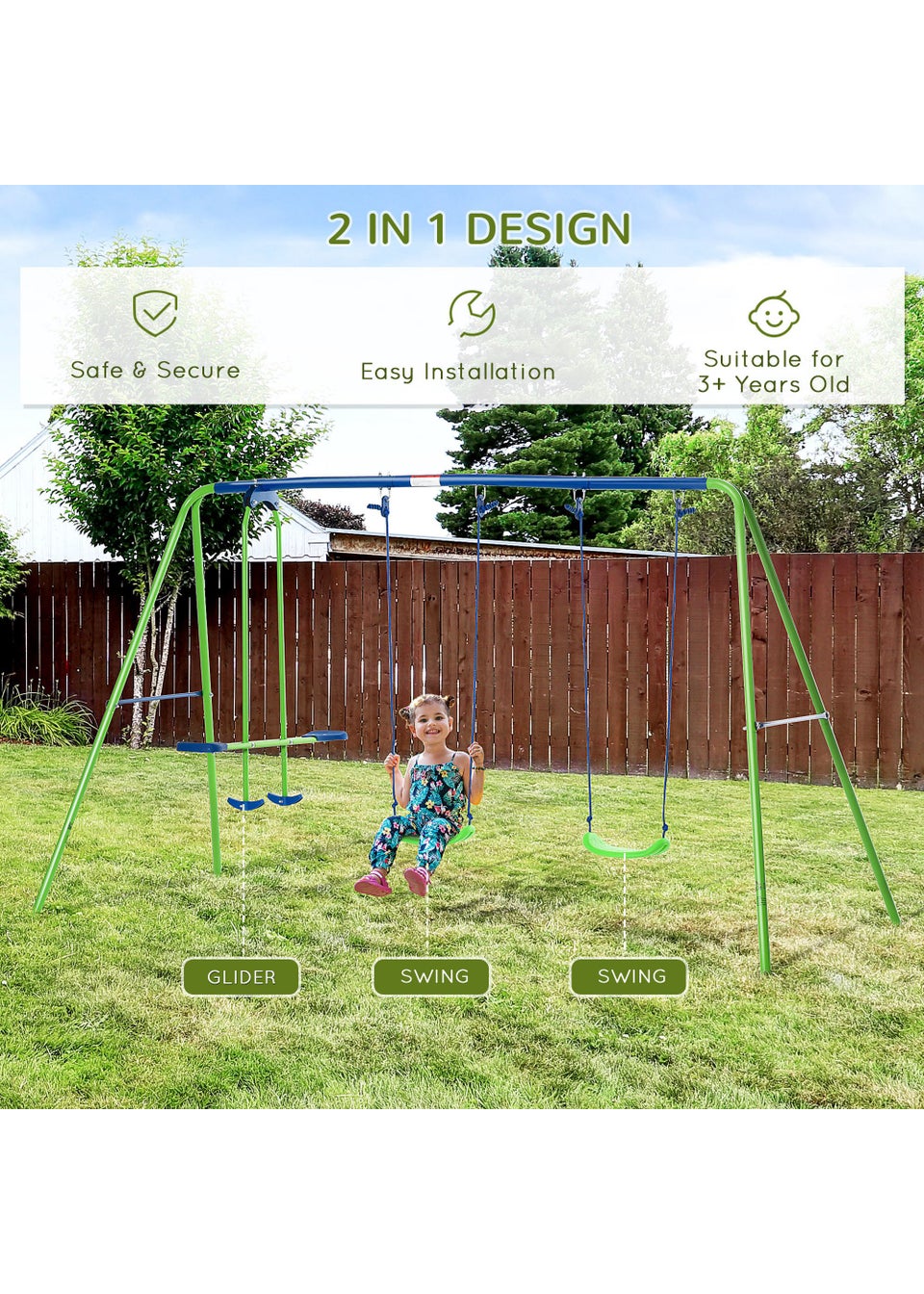 Outsunny Double Swing & Seesaw Glider (178cm x 280cm x 140cm)