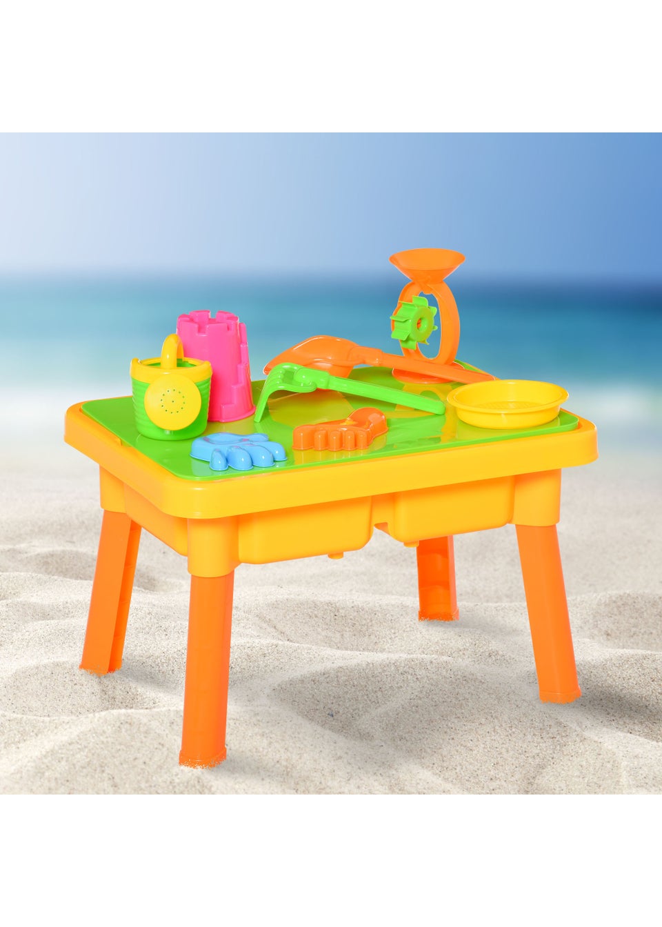 HOMCOM 16 Piece Sand & Water Outdoor Activity Table (59cm x 42cm x 37cm)