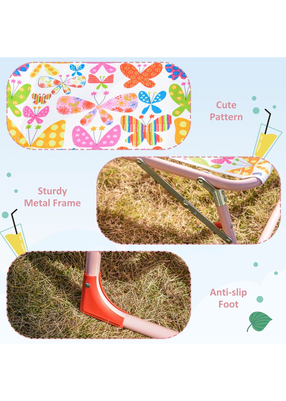 Outsunny Kids Folding Sun Lounger (118cm x 40cm x 24cm)
