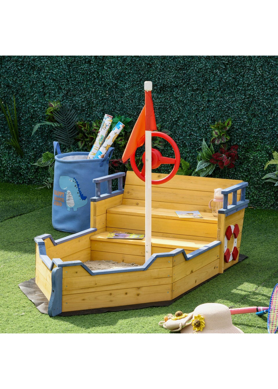 Outsunny Kids Wooden Pirate Ship Sandpit