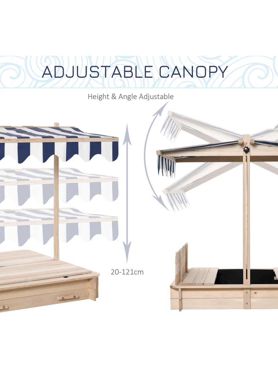 Outsunny Kids Sandpit with Bench & Adjustable Canopy (106cm x 106cm x 121cm)