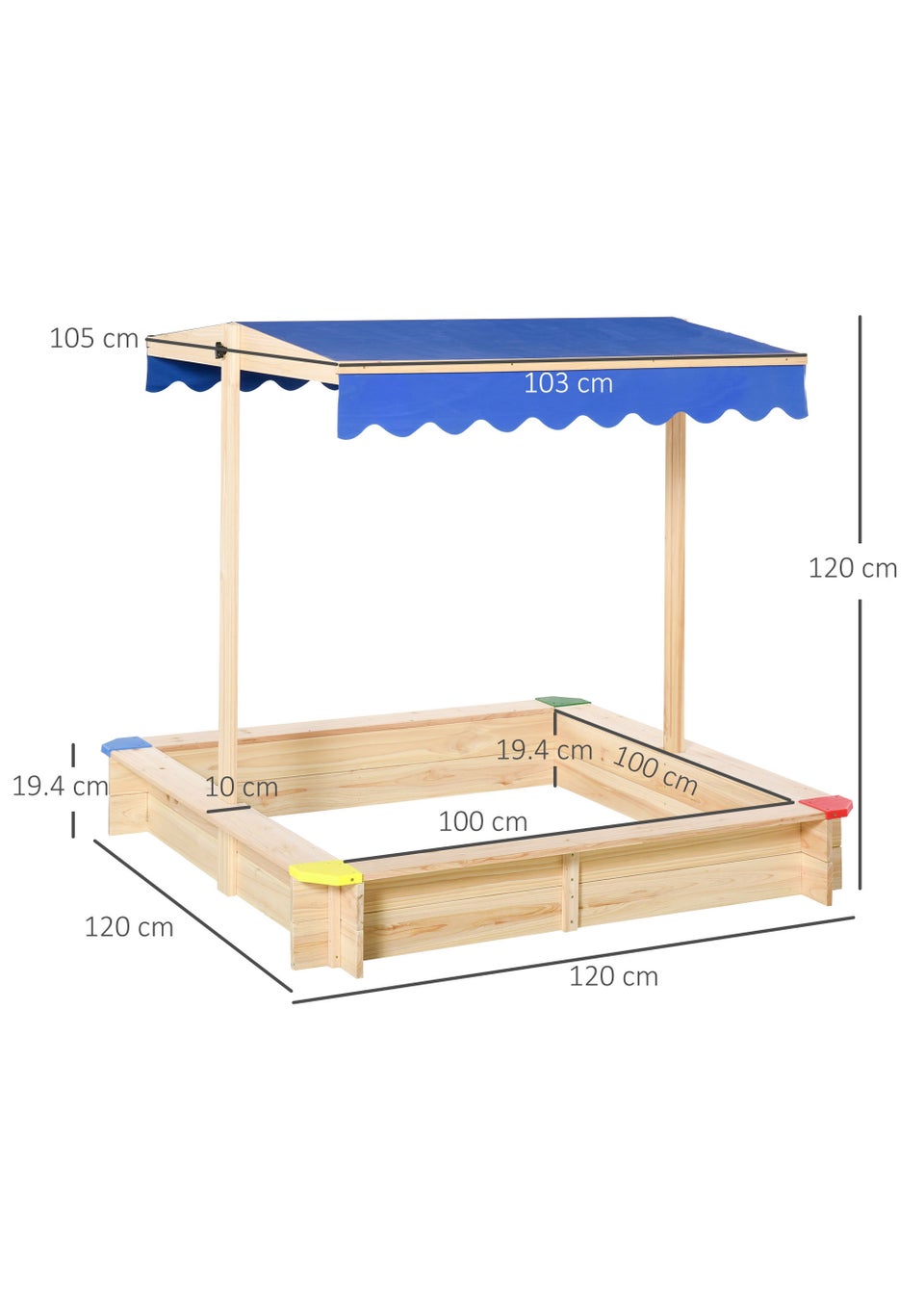 Outsunny Kids Wooden Cabana Sandpit (120cm x 120cm x 120cm)