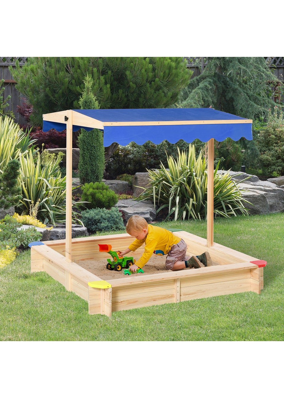 Outsunny Kids Wooden Cabana Sandpit (120cm x 120cm x 120cm)