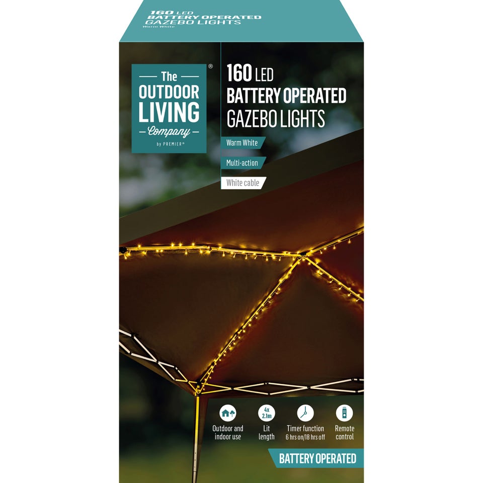 Premier Decorations Battery Operated Gazebo Lights with 160 Warm White LEDs 4 x 2.1m