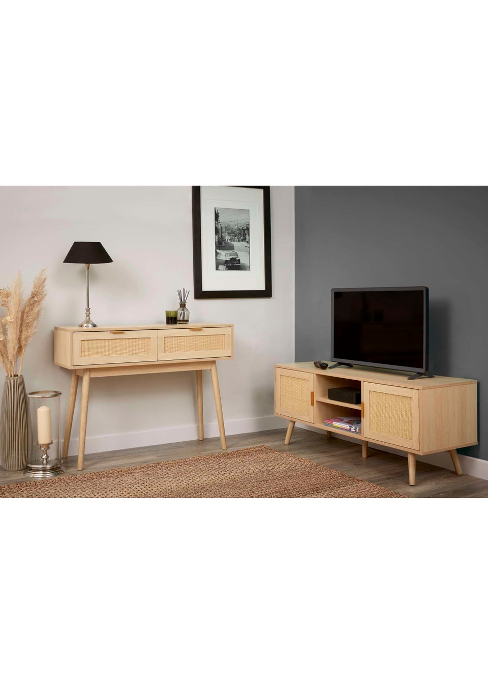 Rattan tv top console table