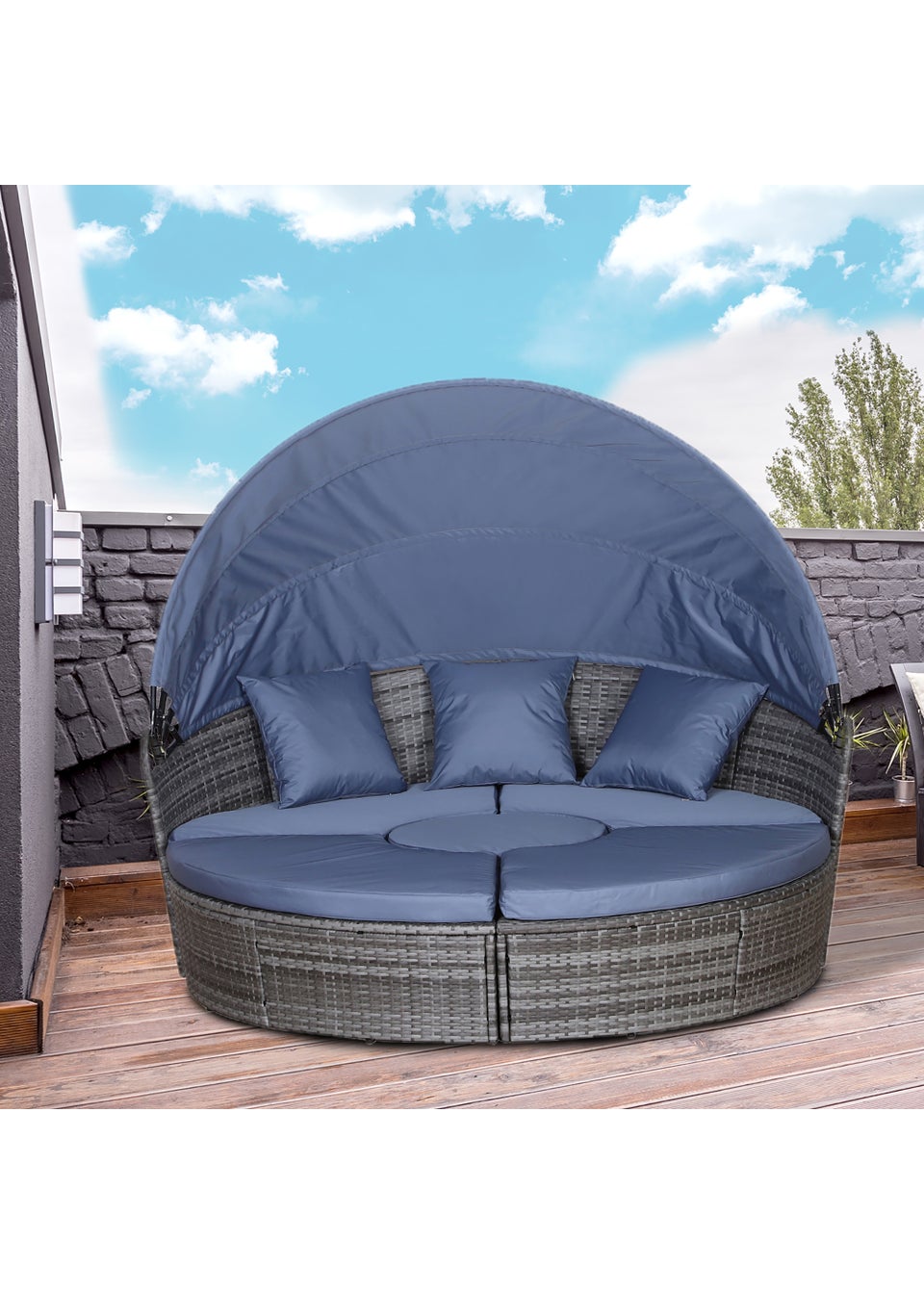 Outsunny 4 Piece Cushioned Outdoor Rattan Round Sofa Bed Set