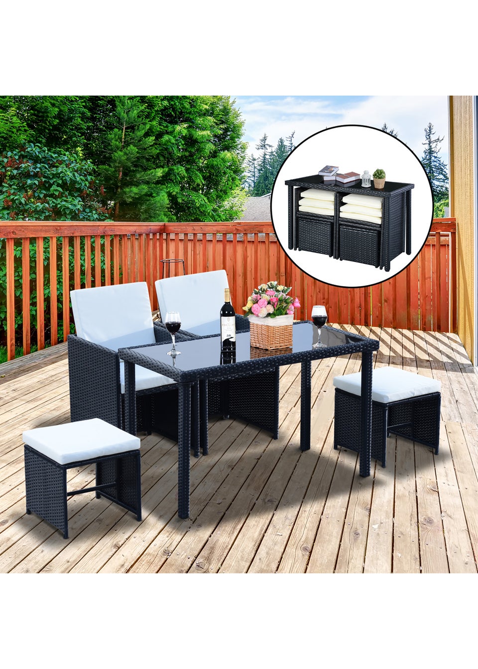 Outsunny 5 Pieces PE Rattan Dining Sets with Cushion
