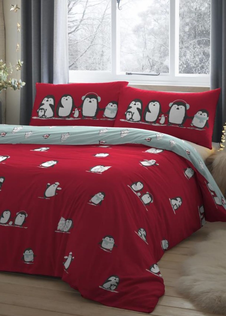 Fusion Christmas Snowy Penguins Duvet Cover