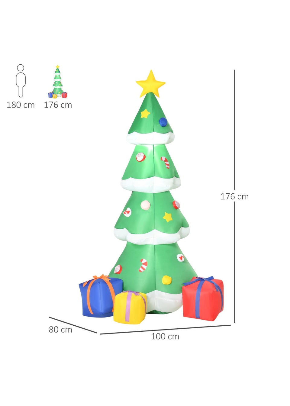 HOMCOM 6ft Tall Inflatable Christmas Tree with Star and Multicolour Gift Boxes