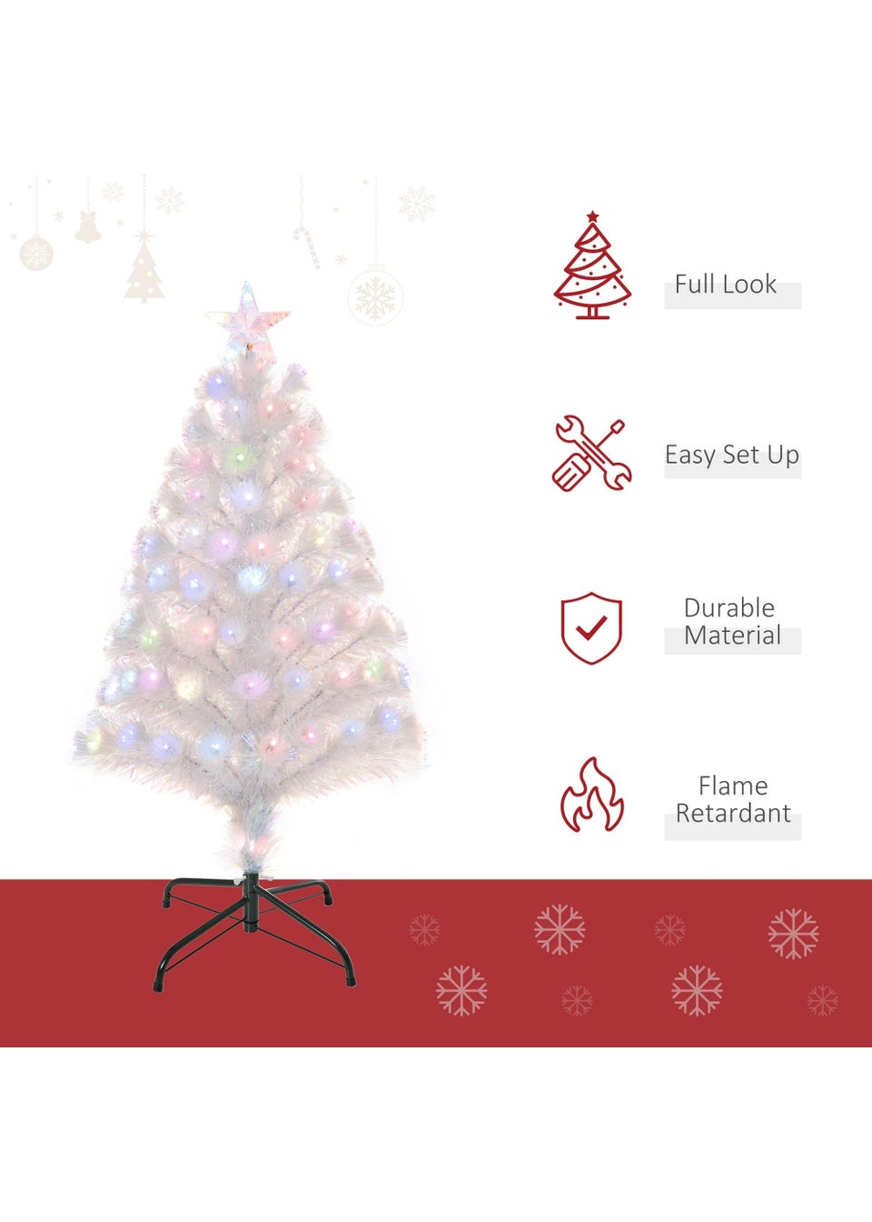 HOMCOM Prelit Artificial Christmas Tree with Fibre Optic LED Light (White)